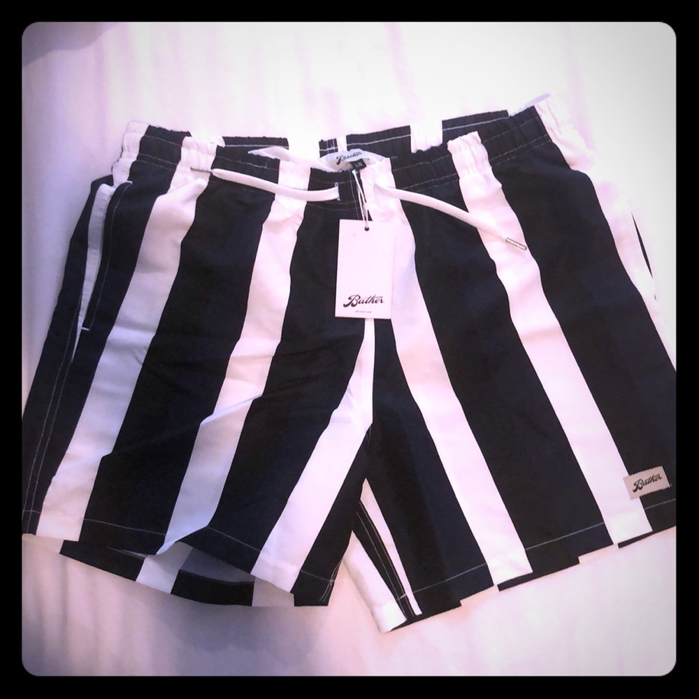 BATHER NAVY AND BLACK STRIPED SWIM TRUNK